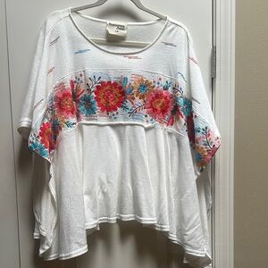 Savanna Jane White Top with Colorful Floral Embroidery